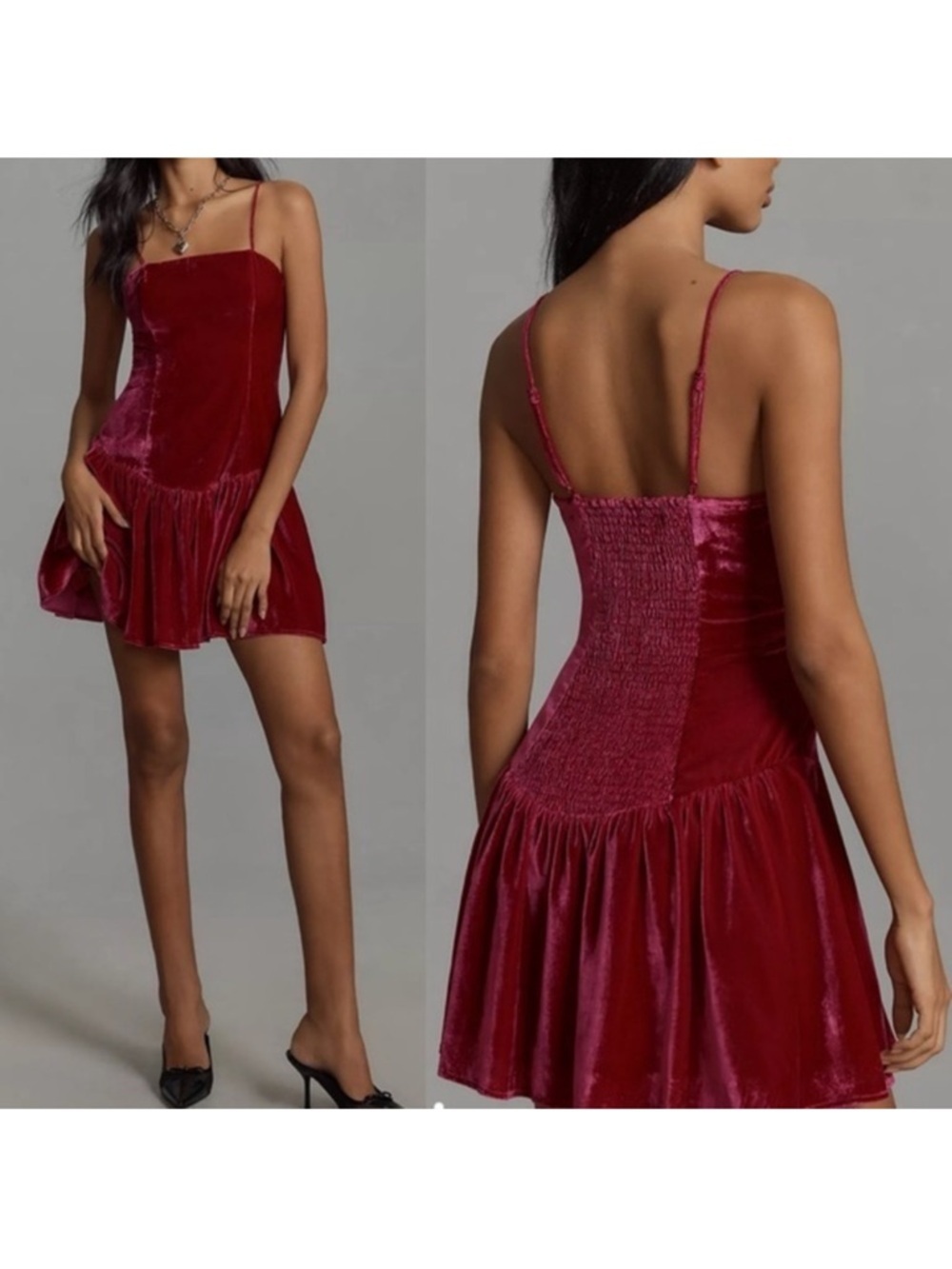 Anthropologie Maeve Pink Basque-Waist Velvet Mini Dress - Picture 8 of 8